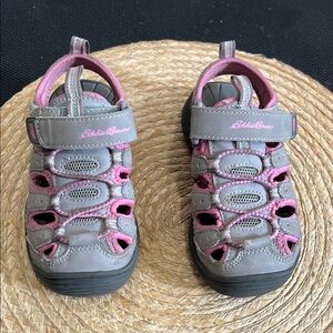 Eddie Bauer Kids Gray and Pink Sporty Sandals with Velcro Straps Size 11